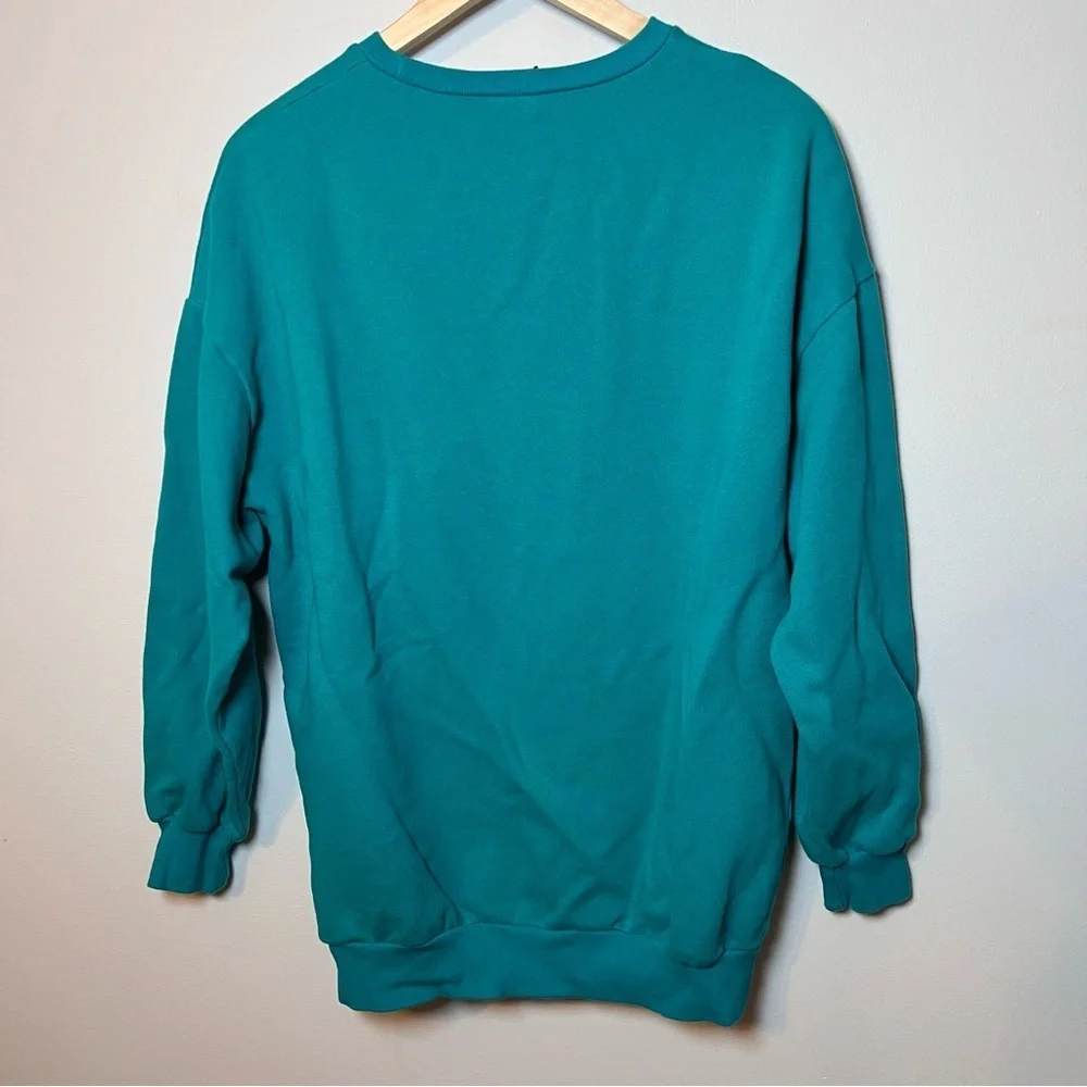 Express One Eleven Crewneck Men’s XS Oversized Teal Graphic Retro Sweatshirt